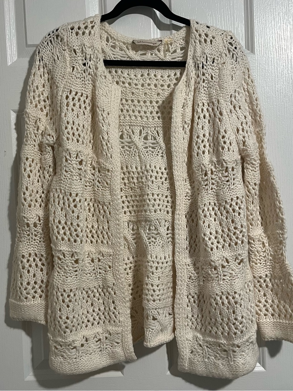 Soft Surroundings Cardigan Sweater Size Large Cream Open Front Chunky Knit
